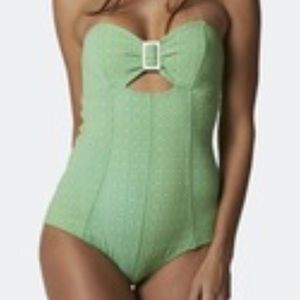 Lisa Marie Fernandez Buckle Bandeau Maillot in Green One Piece Swimsuit Xs NWT